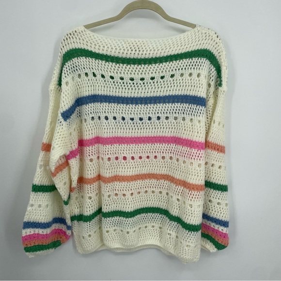 NWT Vine & Love Clara Boat Neck Striped Sweater white multi color Sz L - Picture 7 of 8